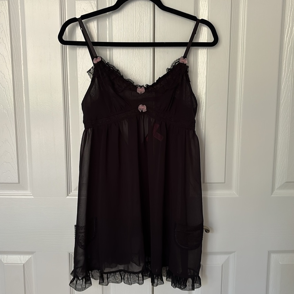 Betsy Johnson Intimates black night gown medium tie back babydoll coquette Y2K - Picture 8 of 9